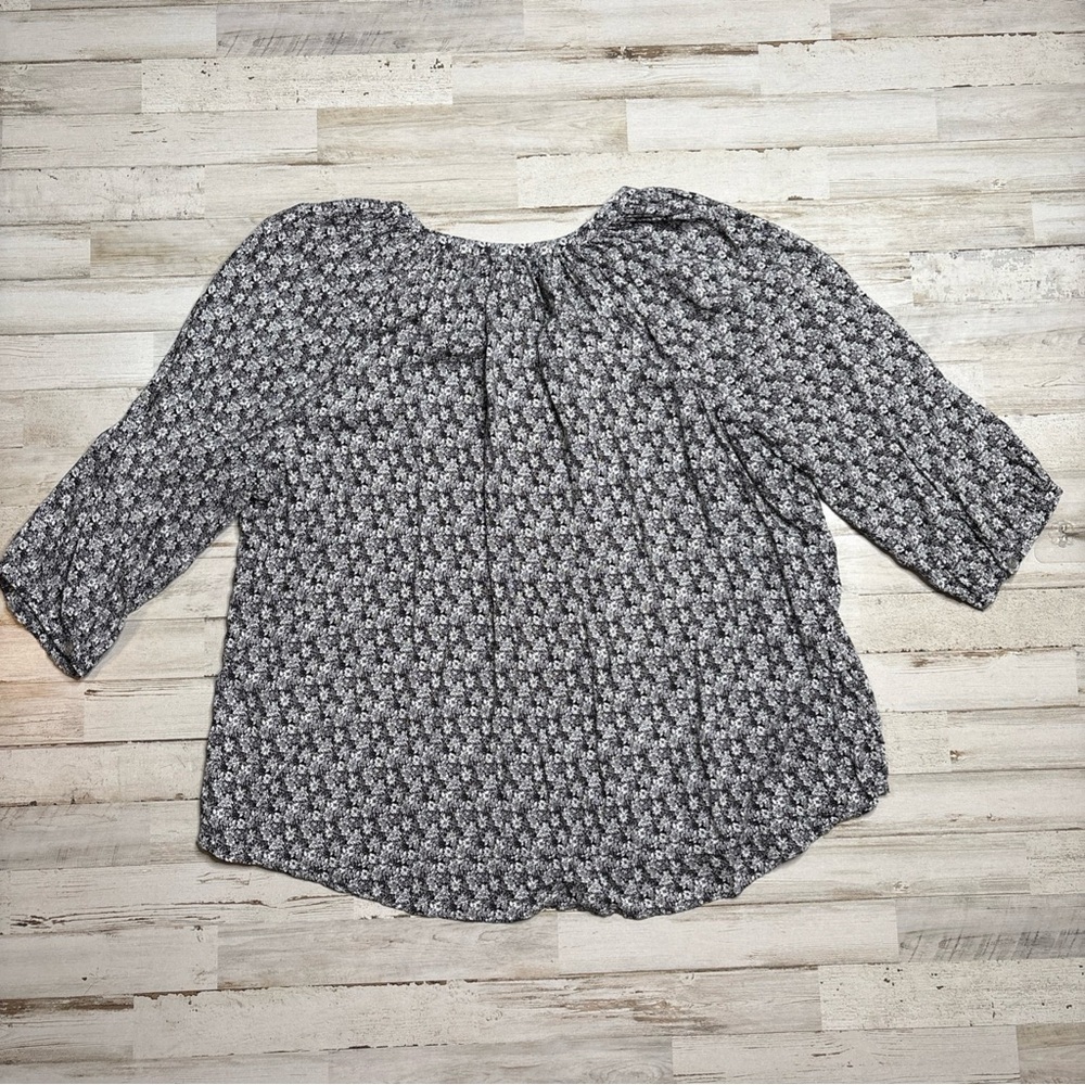 Jones & Co New York 2X Womens Black White Floral 3/4 Sleeve Popover Blouse - Picture 12 of 15